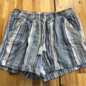 Briggs Blue & White Striped Linen Blend Shorts | Size L
